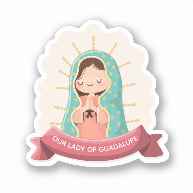 Sticker Our Lady of Guadalupe with ribbon Kawaii Style (Devant)