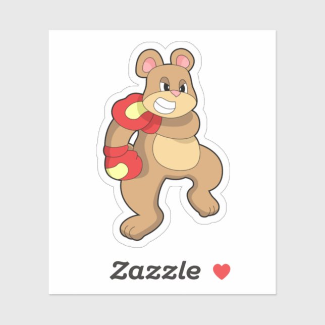 Sticker Ours à la boxe avec gants de boxe (Feuille)