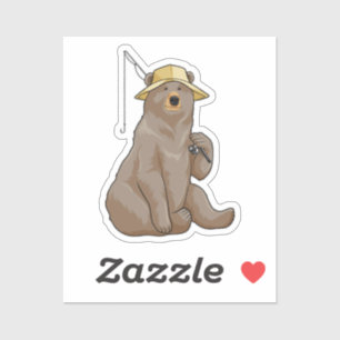 Sticker Ours à la pêche avec une baguette de pêche