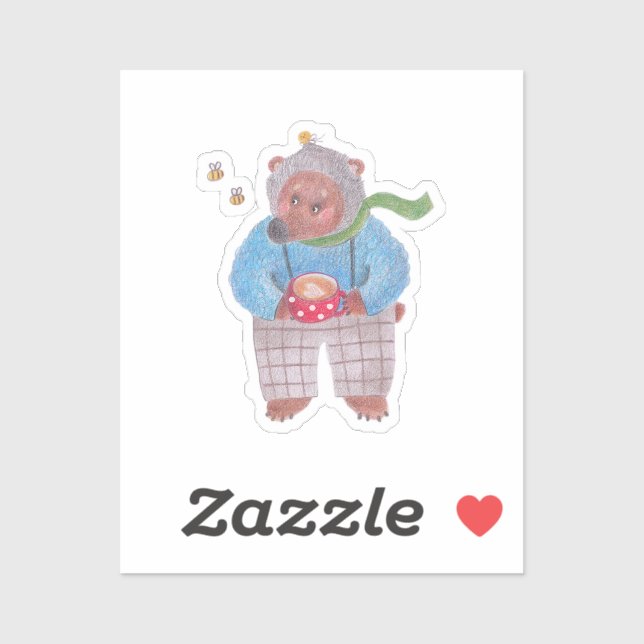 Sticker Ours, abeilles et cappuccino (Feuille)