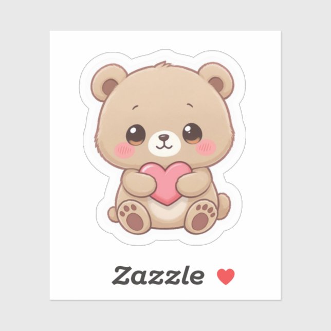 Sticker Ours Chibi Adorable avec Cœur  (Feuille)