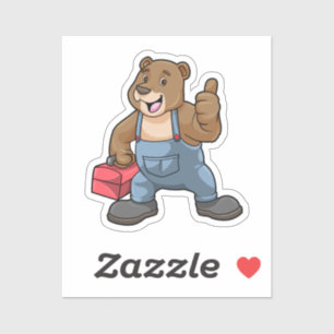 Sticker Ours comme artisan avec boîte à outils