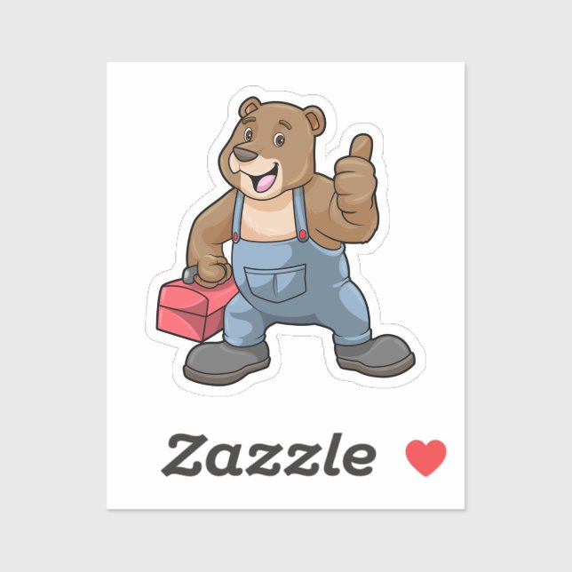 Sticker Ours comme artisan avec boîte à outils (Feuille)