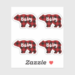 Sticker Ours de bébé - rouge et noir plaid