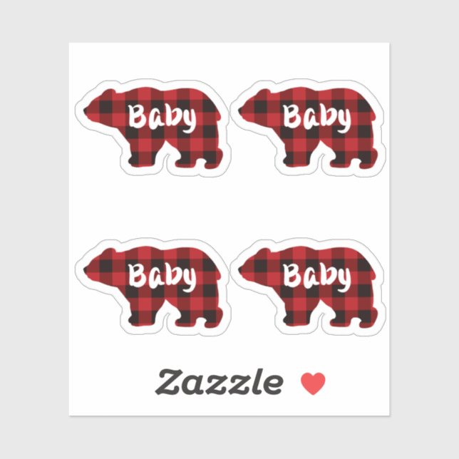 Sticker Ours de bébé - rouge et noir plaid (Feuille)