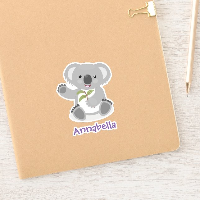 Sticker Ours de koala mignon avec dessin animé feuille (Carnet)