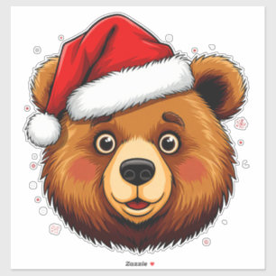 Sticker Ours de Noël mignon avec chapeau de Père Noël
