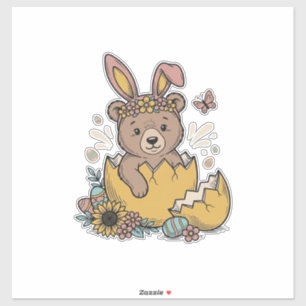 Sticker Ours de Pâques mignon dans un œuf cassé Vecteur vi