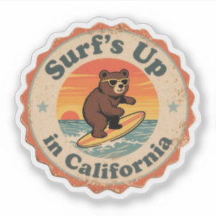Sticker Ours de surf du Surf de Californie vintage