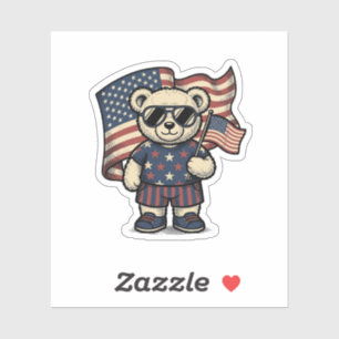 Sticker Ours en peluche patriotique vintage gravure concep