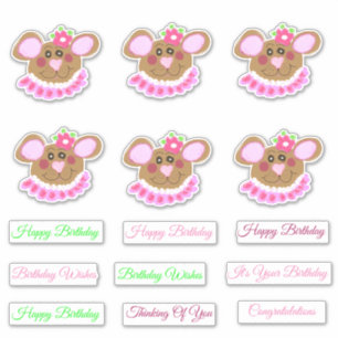 Sticker Ours en peluche rose doux Anniversaire