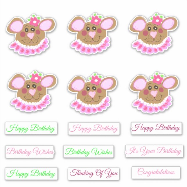 Sticker Ours en peluche rose doux Anniversaire (Devant)