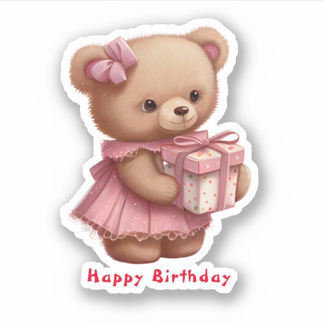Sticker Ours en peluche rose mignonne Anniversaire Coupe p (Devant)