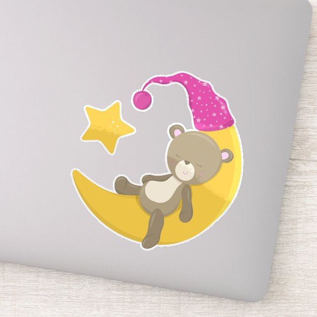 Sticker Ours endormi, Ours sur la Lune, Ourson mignon (Détail)