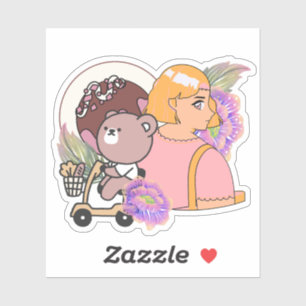 Sticker Ours Kawaii sur scooter de mobilité et sucreries