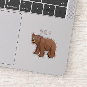 Sticker Ours mignon avec dessin animé sur les fleurs
