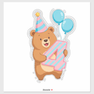 Sticker Ours mignon d'anniversaire avec chapeau de fête et