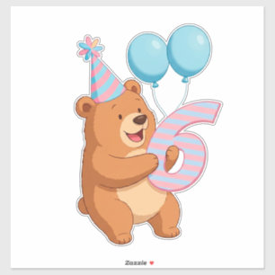 Sticker Ours mignon d'anniversaire avec chapeau de fête et