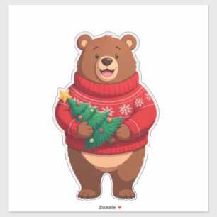 Sticker Ours mignon en pull de Noël