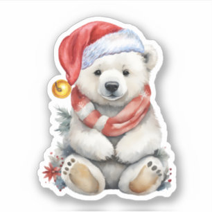 Sticker Ours polaire Casquette de Noël cosy avec écusson r