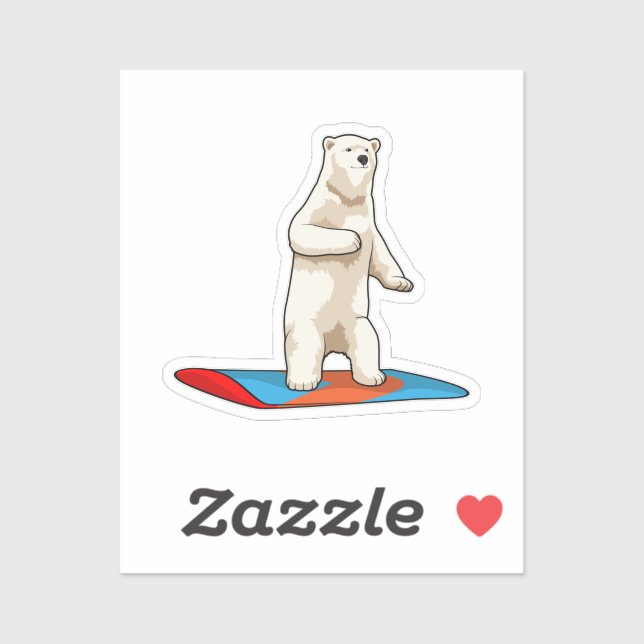 Sticker Ours polaire en Snowboardeur avec Snowboard (Feuille)