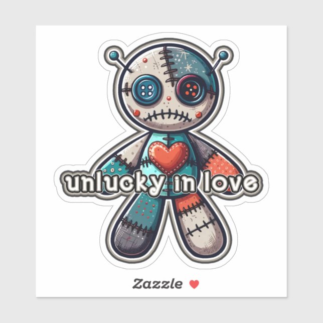 Sticker Ours Poupée Vaudou Triste MALCHANCEUX en AMOUR (Feuille)
