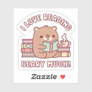 Sticker Ourson mignon J'adore lire énormément c'est amusan
