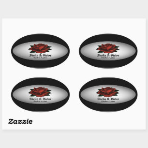 Sticker Oval personnel Mariage gothique Rose rouge