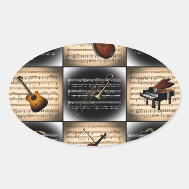 Sticker Ovale 15 Instruments de musique ~ Partition Arrière - pl (Devant)