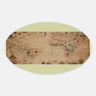 Sticker Ovale 1633 Atantic Ocean Portolan Chart - Pascoal Roiz