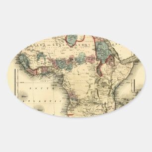 Sticker Ovale 1874 Map of Africa Antique African Print