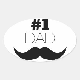 Sticker Ovale #1 Papa Mustache noire - Numéro Un
