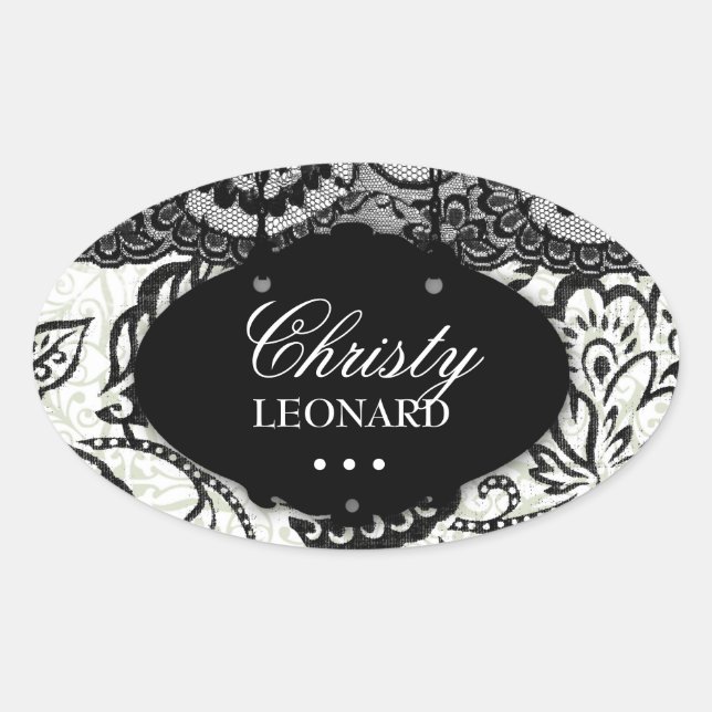 Sticker Ovale 311-Chic & Lacy | Blanc noir (Devant)