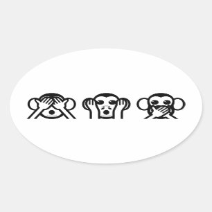 Sticker Ovale 3 Singes Sages Emoji