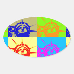 Sticker Ovale 4 Couleur Pop Art Lady Liberty