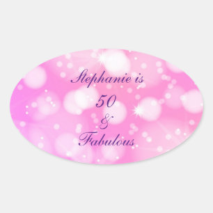 Sticker Ovale 50 Et Fabulous Anniversaire Rose Purple Glittery
