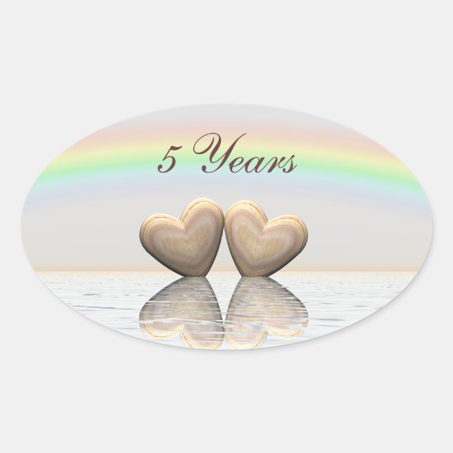 Sticker Ovale 5e anniversaire Cœurs en bois (Devant)