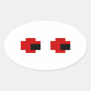 Sticker Ovale 8 bits Éffrayants yeux rouges