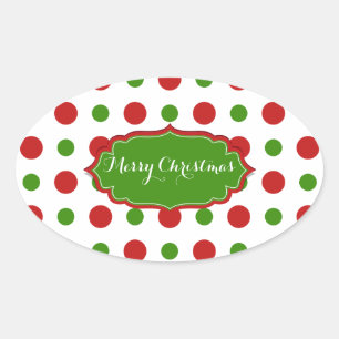 Sticker Ovale À petits pois colorés de Noël rouge et vert