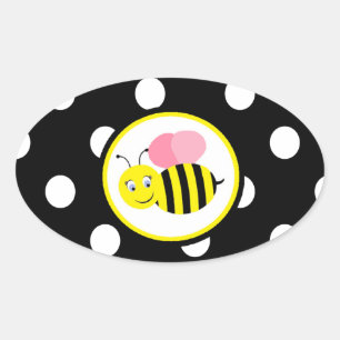Sticker Ovale Abeille bourdonnante - Rose / Noir