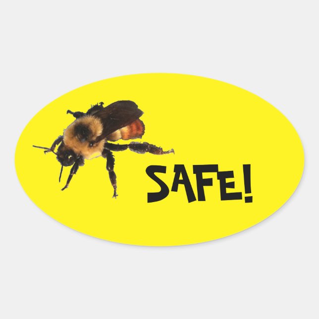 Sticker Ovale Abeille en sécurité ! Abeille de miel sur Jaune (Devant)