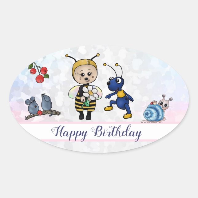 Sticker Ovale abeille et fourmi (Devant)