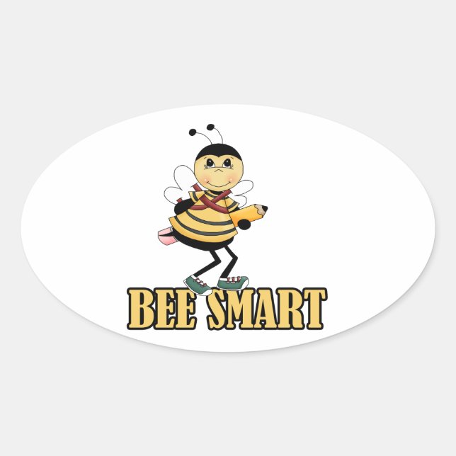 Sticker Ovale abeilles malin bee avec crayon (Devant)