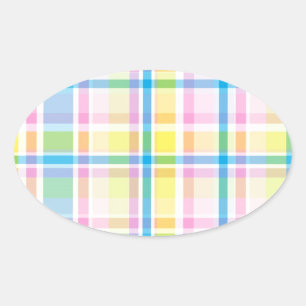 Sticker Ovale Accessoires motifs écossais rose jaune