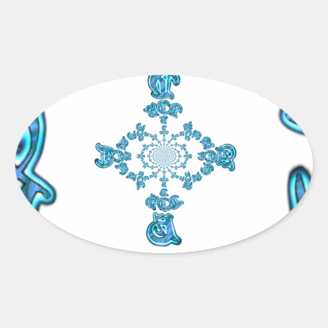 Sticker Ovale Action Cyan Turquoise Graffiti Abstrait Imprimer (Devant)