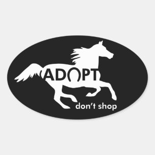 Sticker Ovale Adoptez Ne pas Acheter Cheval Blanc