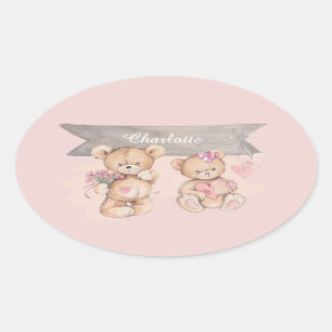 Sticker Ovale Adorable aquarelle Teddy Bear Baby shower Carré