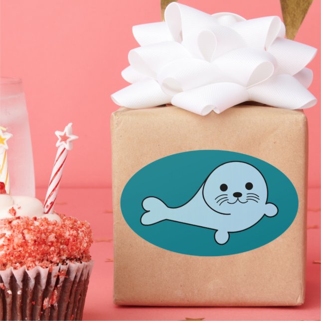 Sticker Ovale Adorable Baby Seal (Fête)