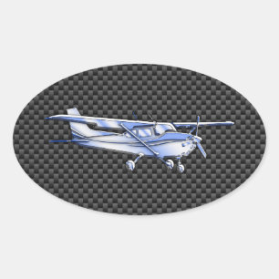 Sticker Ovale Aéronef Chrome Comme Cessna Black Carbon Fibres