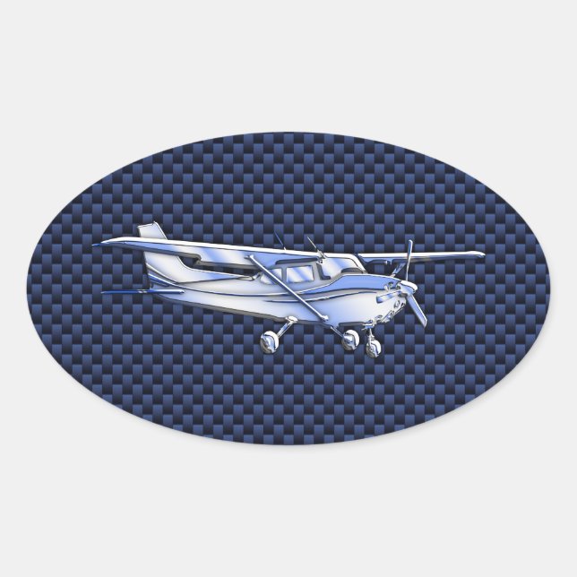 Sticker Ovale Aéronef Classique Chrome Cessna Flying Carbon Fibr (Devant)